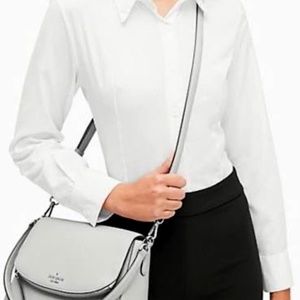 Kate Spade New York Gray Jackson Soft Pebbled Leather Medium Flap Shoulder Bag